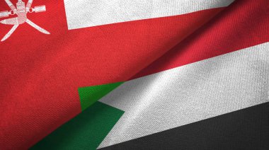 Umman ve Sudan iki bayrak tekstil kumaş, kumaş doku