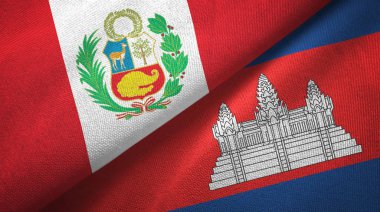Peru ve Kamboçya iki bayraklar tekstil kumaş, kumaş doku 