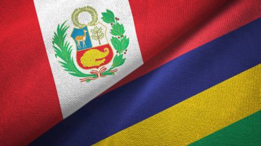 Peru ve Mauritius iki bayraklar tekstil kumaş, kumaş doku