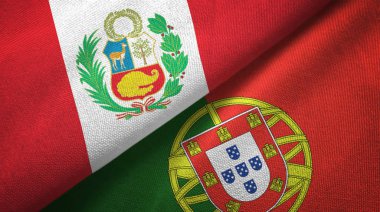 Peru ve Portekiz iki bayraklar tekstil kumaş, kumaş doku