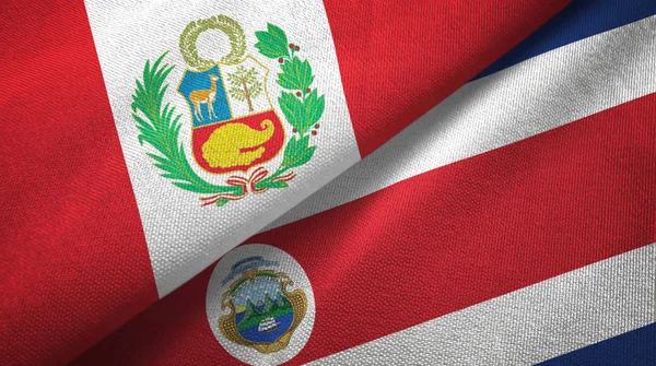Peru and Costa Rica two flags textile cloth, fabric texture — Stock Photo, Image