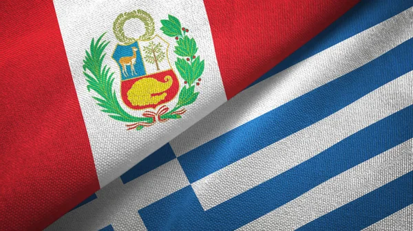 Peru and Greece two flags textile cloth, fabric texture — Stock Photo, Image