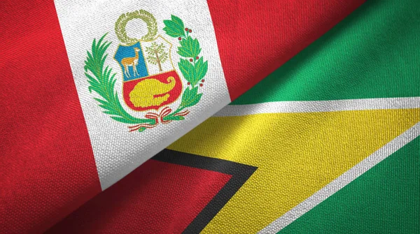Peru and Guyana two flags textile cloth, fabric texture — Stock Photo, Image