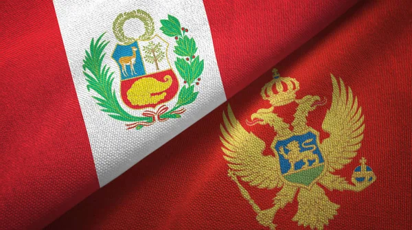 Peru and Montenegro two flags textile cloth, fabric texture — Stock Photo, Image