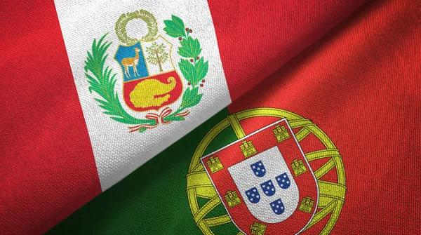 Peru and Portugal two flags textile cloth, fabric texture — Stock Photo, Image