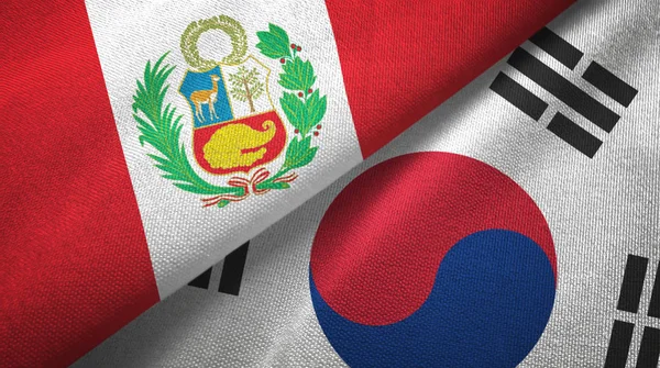 Peru and South Korea two flags textile cloth, fabric texture — Stock Photo, Image