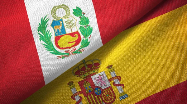 Peru and Spain two flags textile cloth, fabric texture — Stock Photo, Image