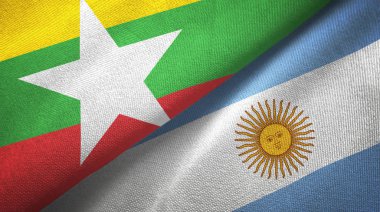 Myanmar ve Arjantin iki bayrak tekstil kumaş, kumaş doku 