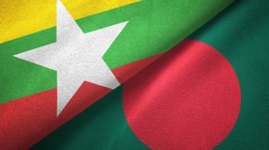 Myanmar ve Bangladeş iki bayraktekstil kumaş, kumaş doku 
