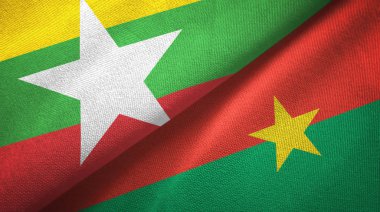 Myanmar ve Burkina Faso iki bayrak tekstil kumaş, kumaş doku 