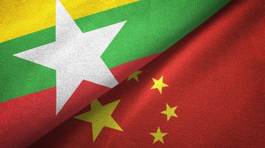 Myanmar ve Çin iki bayrak tekstil kumaş, kumaş doku