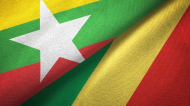 Myanmar ve Kongo iki bayrak tekstil kumaş, kumaş doku 
