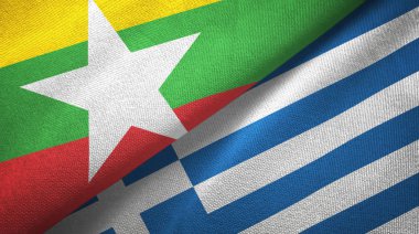 Myanmar ve Yunanistan iki bayrak tekstil kumaş, kumaş doku