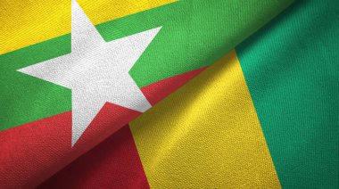 Myanmar ve Gine iki bayrak tekstil kumaş, kumaş doku