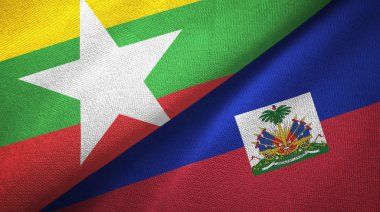 Myanmar ve Haiti iki bayraklar tekstil kumaş, kumaş doku