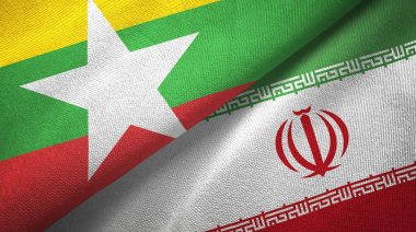 Myanmar ve İran iki bayrak tekstil kumaş, kumaş doku