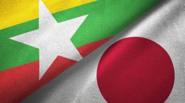 Myanmar ve Japonya iki bayrak tekstil kumaş, kumaş doku