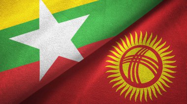 Myanmar ve Kırgızistan iki bayrak tekstil kumaş, kumaş doku
