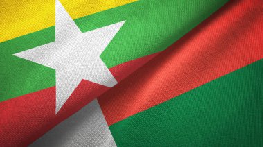 Myanmar ve Madagaskar iki bayrak tekstil kumaş, kumaş doku