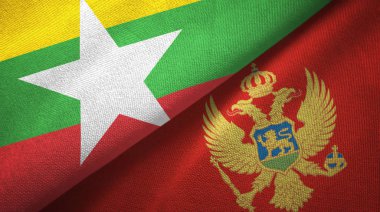 Myanmar ve Karadağ iki bayrak tekstil kumaş, kumaş doku