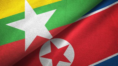 Myanmar ve Kuzey Kore iki bayrak tekstil kumaş, kumaş doku