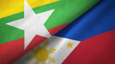 Myanmar ve Filipinler iki bayrak tekstil kumaş, kumaş doku
