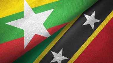 Myanmar ve Saint Kitts ve Nevis iki bayraklar tekstil kumaş, kumaş doku