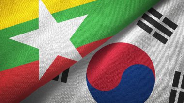 Myanmar ve Güney Kore iki bayrak tekstil kumaş, kumaş doku