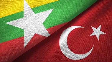 Myanmar ve Türkiye'de iki bayrak tekstil kumaş, kumaş doku