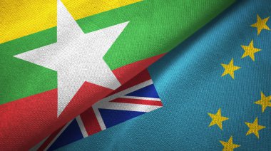 Myanmar ve Tuvalu iki bayrak tekstil kumaş, kumaş doku