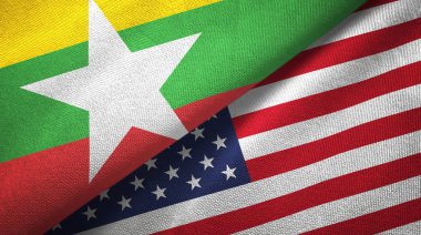 Myanmar ve Amerika Birleşik Devletleri iki bayraktekstil kumaş, kumaş doku