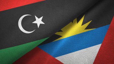 Libya ve Antigua ve Barbuda iki bayrak tekstil kumaş, kumaş doku 