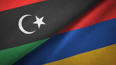 Libya ve Ermenistan iki bayrak tekstil kumaş, kumaş doku 