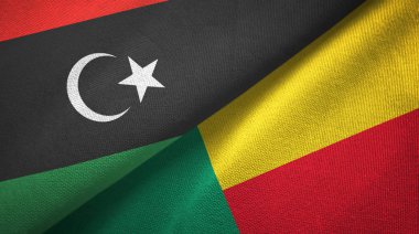 Libya ve Benin iki bayrak tekstil kumaş, kumaş doku 