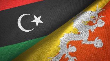 Libya ve Butan iki bayrak tekstil kumaş, kumaş doku 