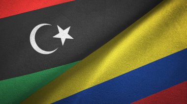 Libya ve Kolombiya iki bayrak tekstil kumaş, kumaş doku