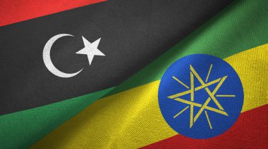 Libya ve Etiyopya iki bayrak tekstil kumaş, kumaş doku