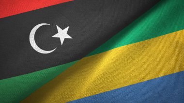 Libya ve Gabon iki bayrak tekstil kumaş, kumaş doku