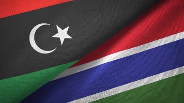 Libya ve Gambiya iki bayrak tekstil kumaş, kumaş doku