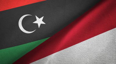 Libya ve Endonezya iki bayrak tekstil kumaş, kumaş doku