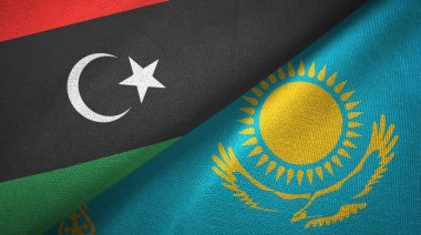Libya ve Kazakistan iki bayrak tekstil kumaş, kumaş doku
