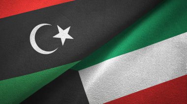 Libya ve Kuveyt iki bayrak tekstil kumaş, kumaş doku