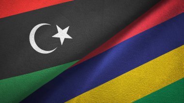 Libya ve Mauritius iki bayraklar tekstil kumaş, kumaş doku