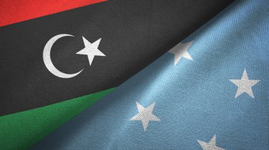 Libya ve Mikronezya iki bayrak tekstil kumaş, kumaş doku