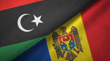 Libya ve Moldova iki bayrak tekstil kumaş, kumaş doku