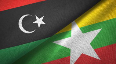 Libya ve Myanmar iki bayrak tekstil kumaş, kumaş doku