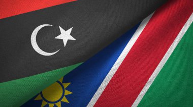 Libya ve Namibya iki bayrak tekstil kumaş, kumaş doku