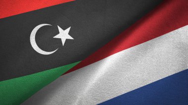 Libya ve Hollanda iki bayrak tekstil kumaş, kumaş doku