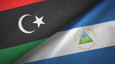 Libya ve Nikaragua iki bayrak tekstil kumaş, kumaş doku