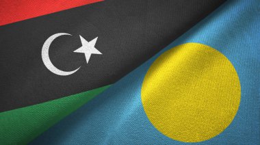 Libya ve Palau iki bayrak tekstil kumaş, kumaş doku